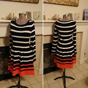 Eliza J Striped Sweater Dress - Coral, Cream, Navy